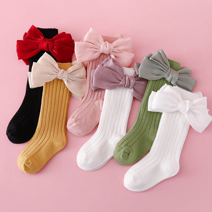 Baby Kid Girls Solid Color Bow Accessories Socks Wholesale