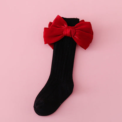 Baby Kid Girls Solid Color Bow Accessories Socks Wholesale