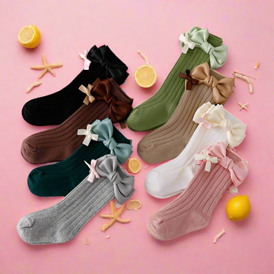 Baby Kid Girls Solid Color Bow Accessories Socks