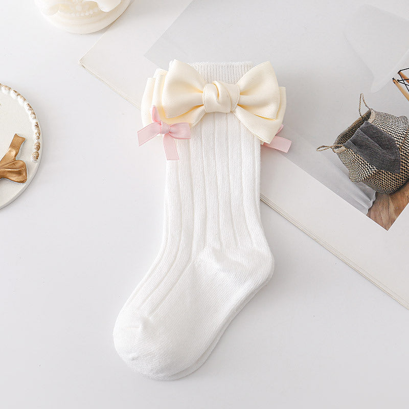 Baby Kid Girls Solid Color Bow Accessories Socks