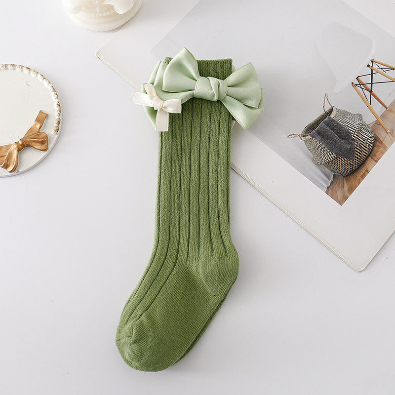 Baby Kid Girls Solid Color Bow Accessories Socks