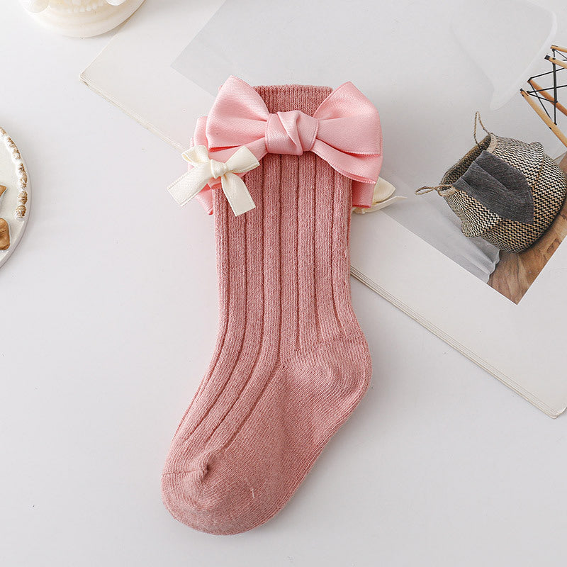 Baby Kid Girls Solid Color Bow Accessories Socks