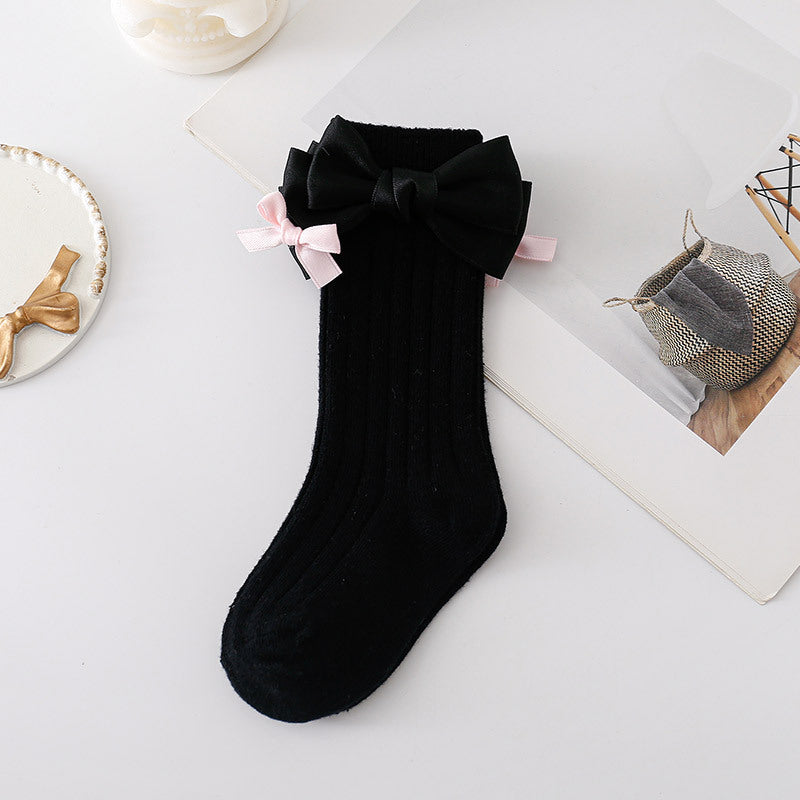 Baby Kid Girls Solid Color Bow Accessories Socks
