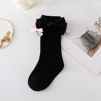 Baby Kid Girls Solid Color Bow Accessories Socks