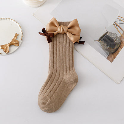 Baby Kid Girls Solid Color Bow Accessories Socks