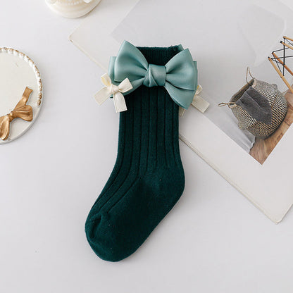 Baby Kid Girls Solid Color Bow Accessories Socks