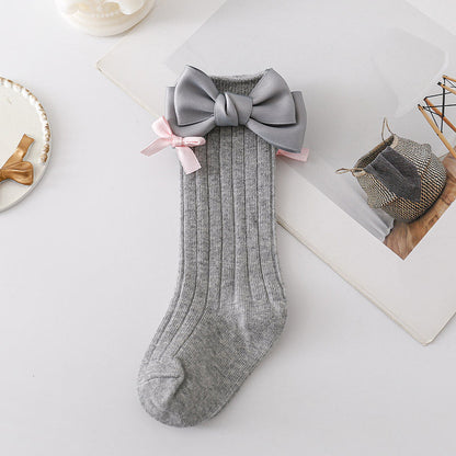 Baby Kid Girls Solid Color Bow Accessories Socks