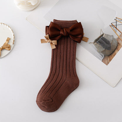 Baby Kid Girls Solid Color Bow Accessories Socks