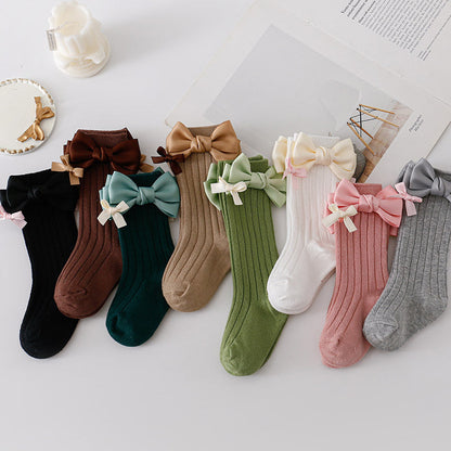 Baby Kid Girls Solid Color Bow Accessories Socks