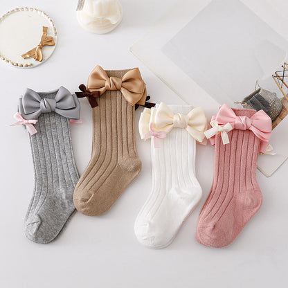 Baby Kid Girls Solid Color Bow Accessories Socks