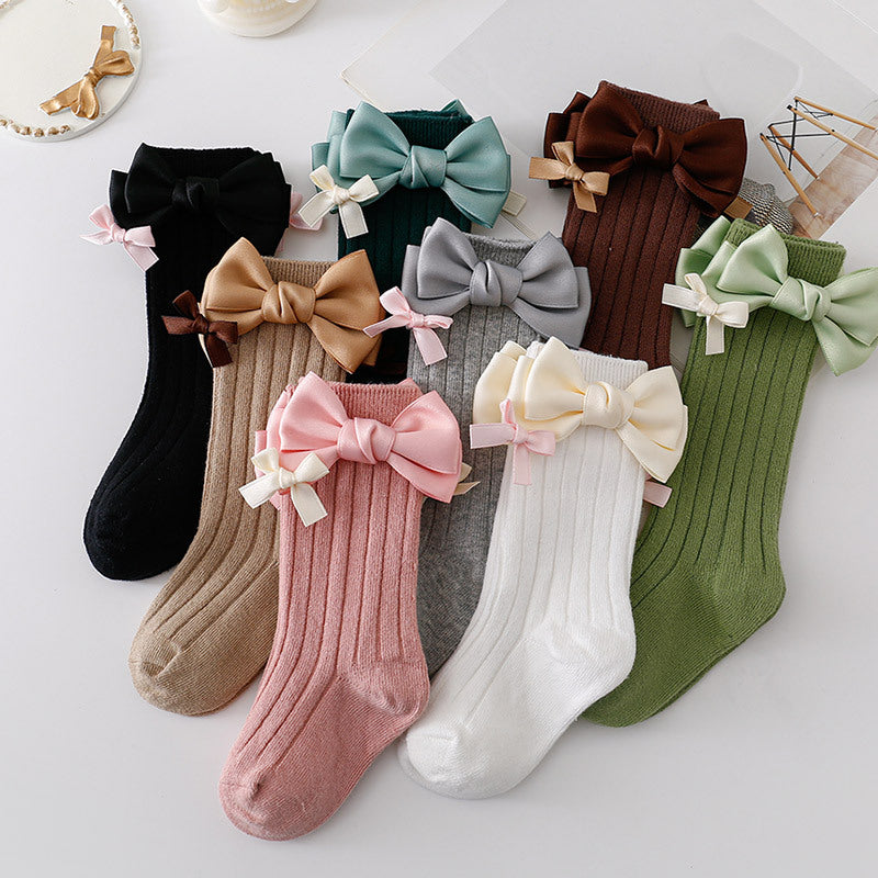 Baby Kid Girls Solid Color Bow Accessories Socks