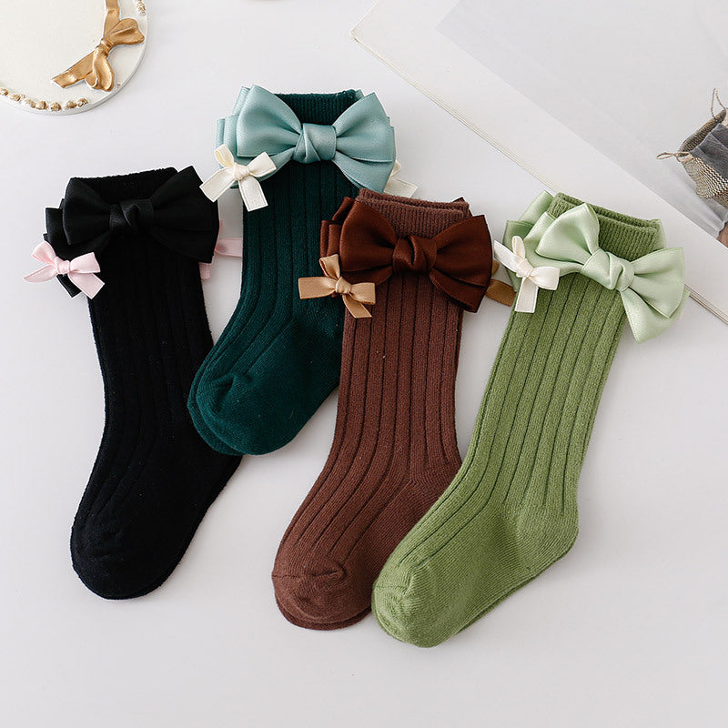 Baby Kid Girls Solid Color Bow Accessories Socks