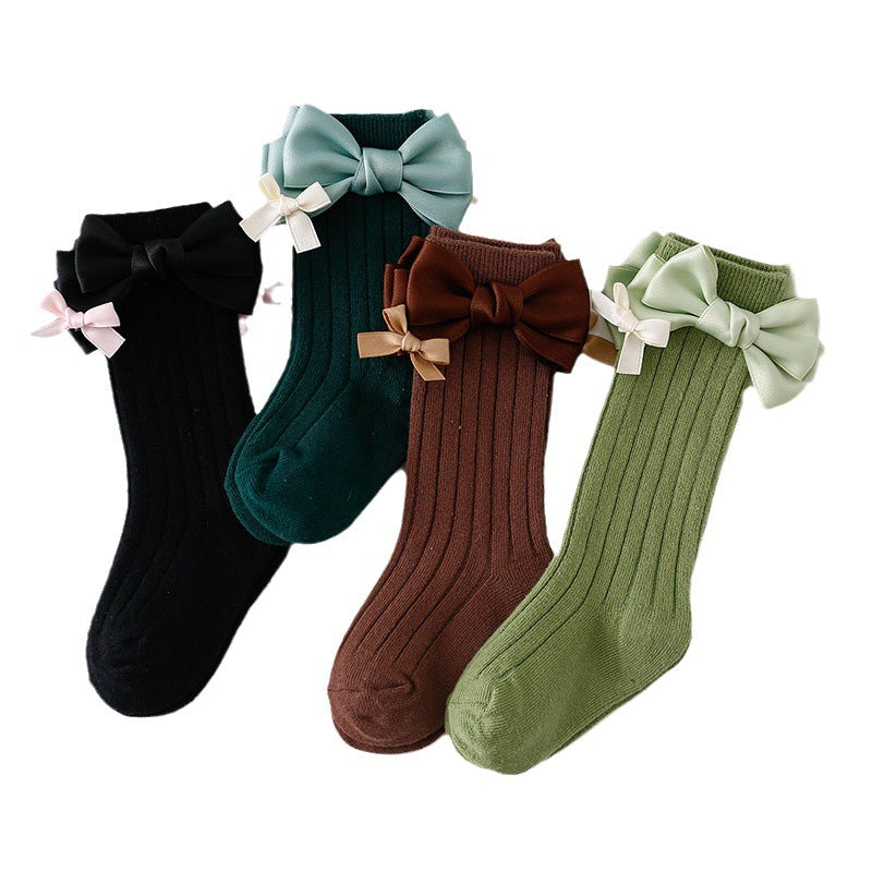 Baby Kid Girls Solid Color Bow Accessories Socks