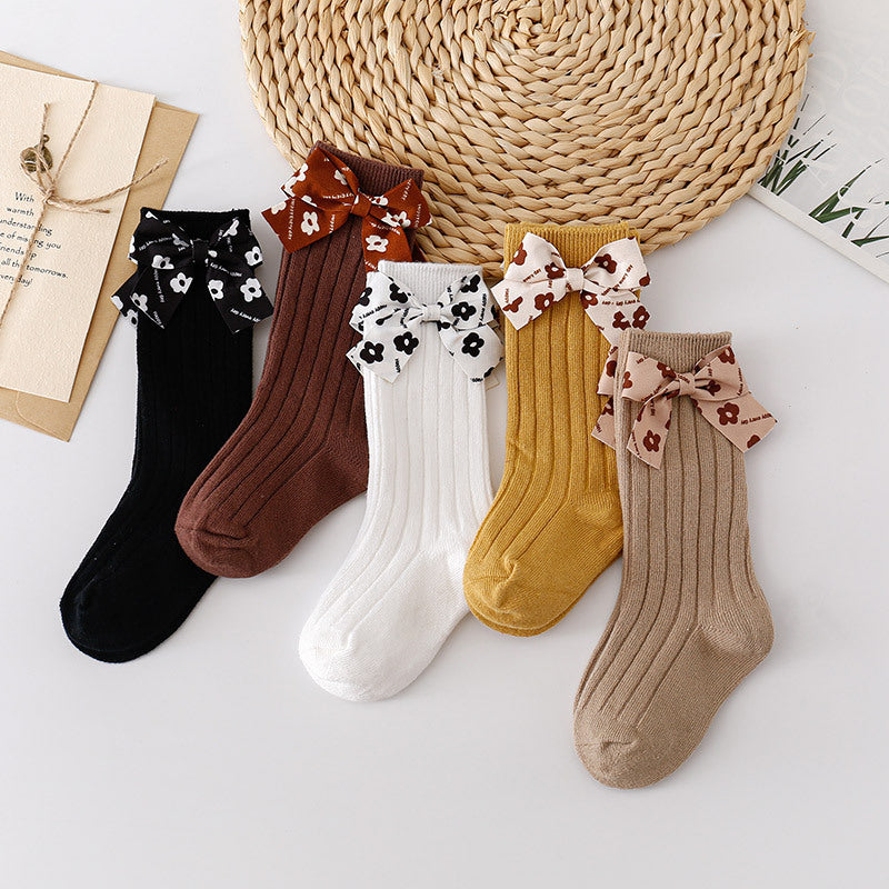 Baby Kid Girls Solid Color Bow Accessories Socks