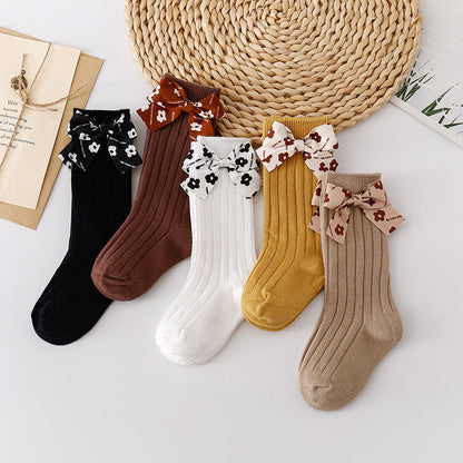 Baby Kid Girls Solid Color Bow Accessories Socks