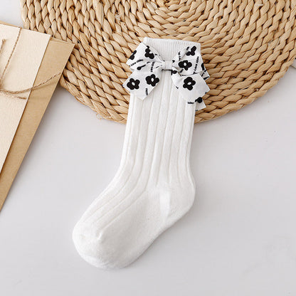 Baby Kid Girls Solid Color Bow Accessories Socks