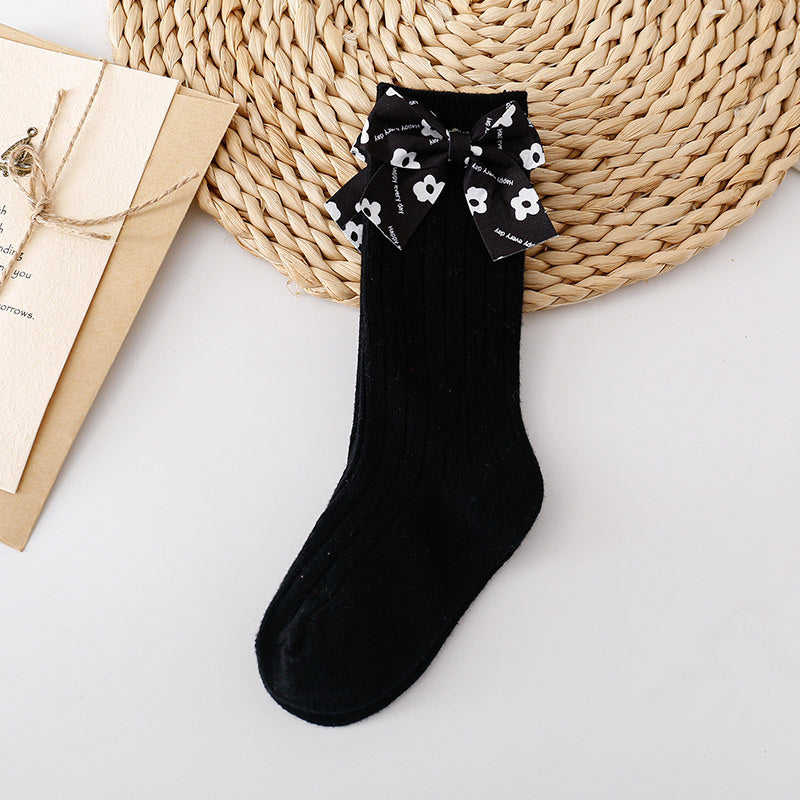 Baby Kid Girls Solid Color Bow Accessories Socks