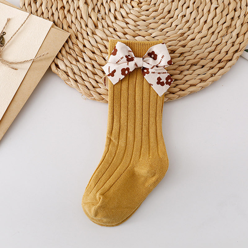 Baby Kid Girls Solid Color Bow Accessories Socks