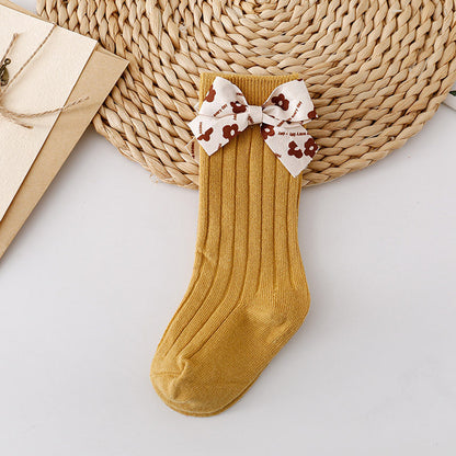 Baby Kid Girls Solid Color Bow Accessories Socks