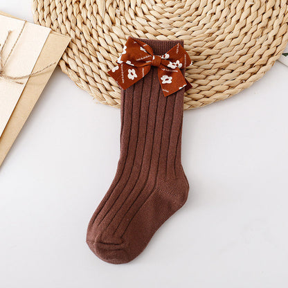 Baby Kid Girls Solid Color Bow Accessories Socks