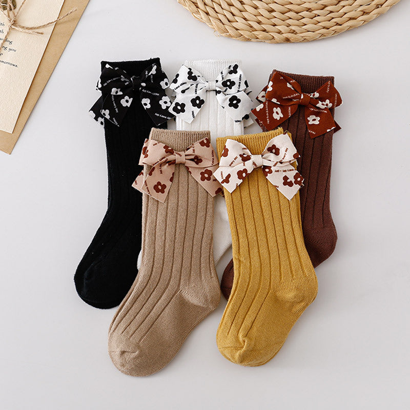 Baby Kid Girls Solid Color Bow Accessories Socks
