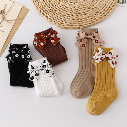 Baby Kid Girls Solid Color Bow Accessories Socks