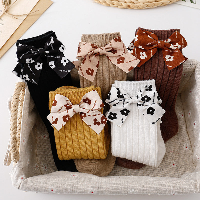 Baby Kid Girls Solid Color Bow Accessories Socks