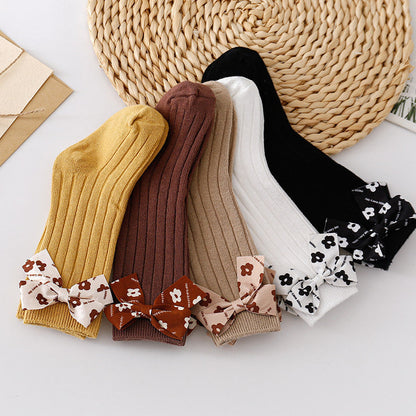 Baby Kid Girls Solid Color Bow Accessories Socks