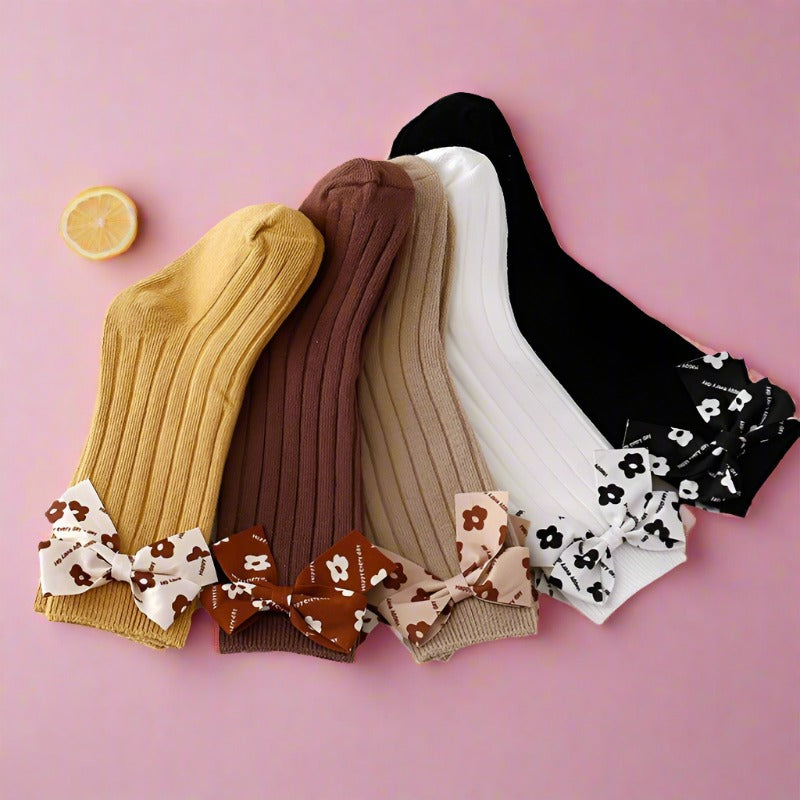 Baby Kid Girls Solid Color Bow Accessories Socks
