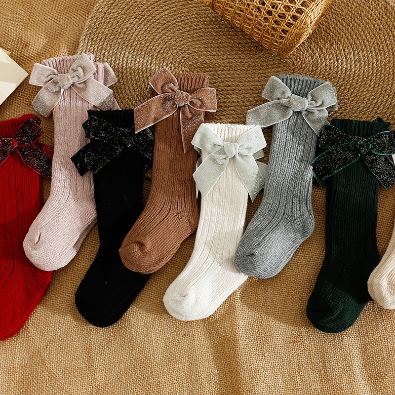 Baby Kid Girls Solid Color Bow Accessories Socks
