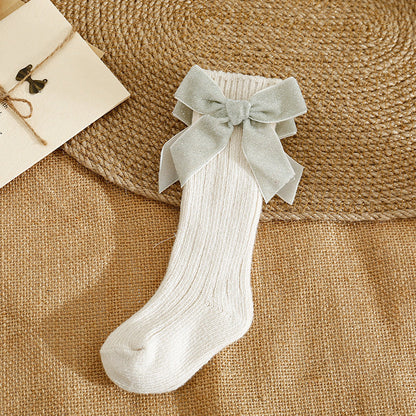 Baby Kid Girls Solid Color Bow Accessories Socks