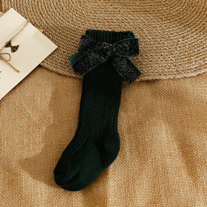 Baby Kid Girls Solid Color Bow Accessories Socks