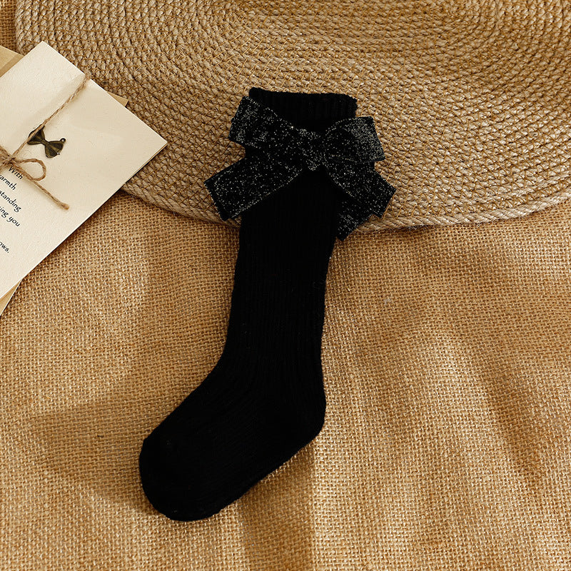 Baby Kid Girls Solid Color Bow Accessories Socks