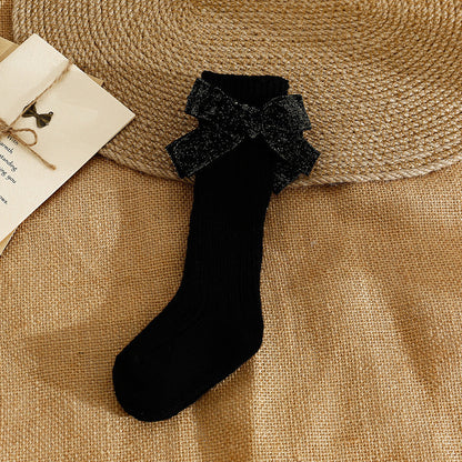 Baby Kid Girls Solid Color Bow Accessories Socks