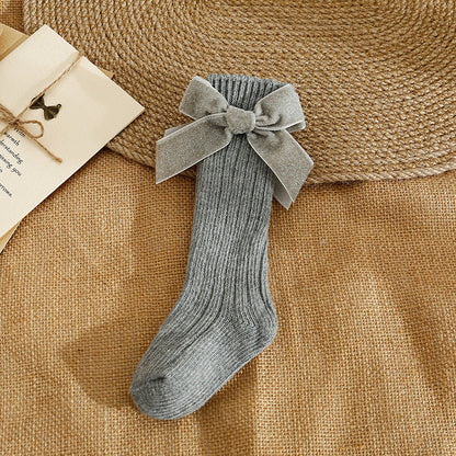 Baby Kid Girls Solid Color Bow Accessories Socks