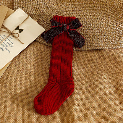 Baby Kid Girls Solid Color Bow Accessories Socks