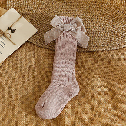 Baby Kid Girls Solid Color Bow Accessories Socks