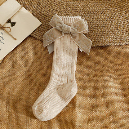 Baby Kid Girls Solid Color Bow Accessories Socks