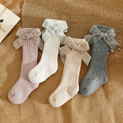 Baby Kid Girls Solid Color Bow Accessories Socks