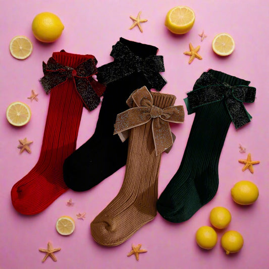 Baby Kid Girls Solid Color Bow Accessories Socks