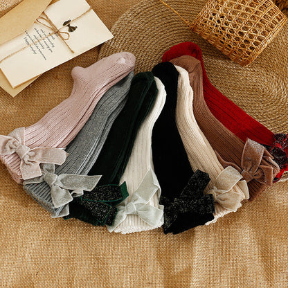 Baby Kid Girls Solid Color Bow Accessories Socks