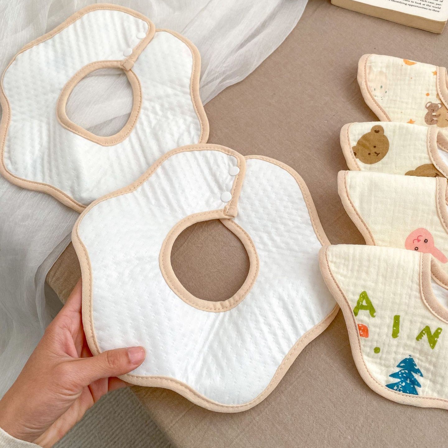 Baby Girls Boys Flower Cartoon Print Baby Bibs