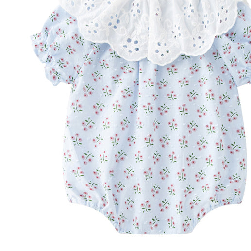Baby Girls Flower Lace Print Rompers Headwear