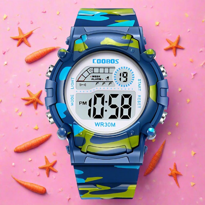 Blue And Green Camouflage Boy's Watch With Digital Display