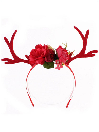 Girls Reindeer and Flowers Holiday Headband