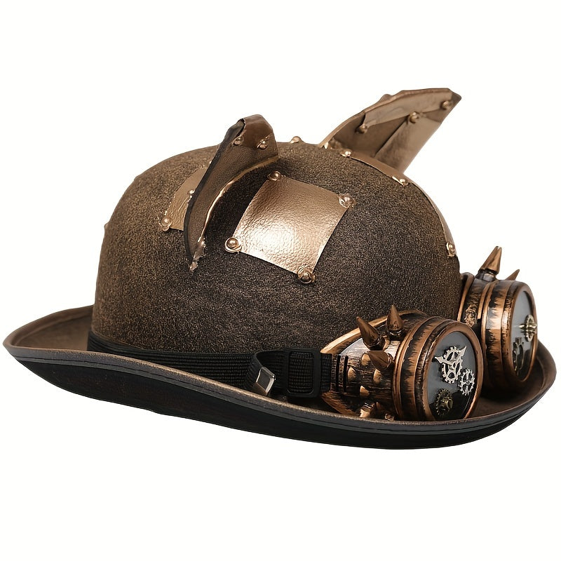 Steampunk Golden Top Hat with Cat Ears & Removable Goggles
