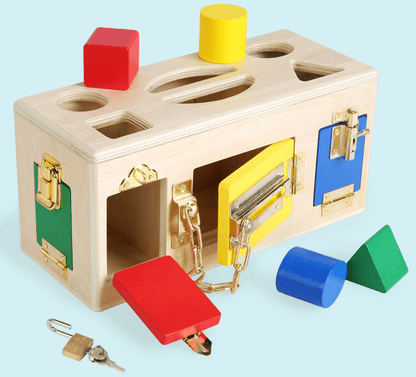 Educational Shape Lock Box Wooden Toy for Preschool Kids