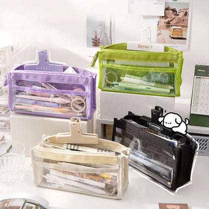 Large Capacity Six-layer Transparent Canvas Pencil Case