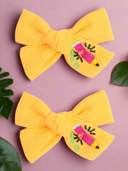 Teacher's Pet Embroidered Hair Bows