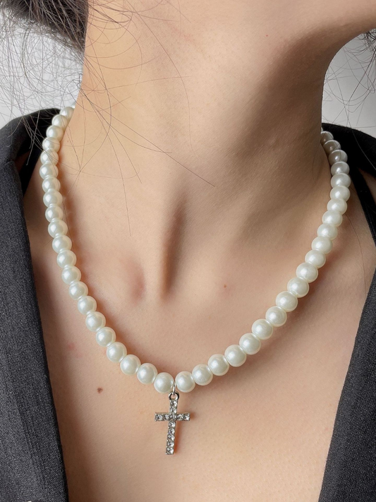 My Devotion Cross Pendant Pearl Necklace